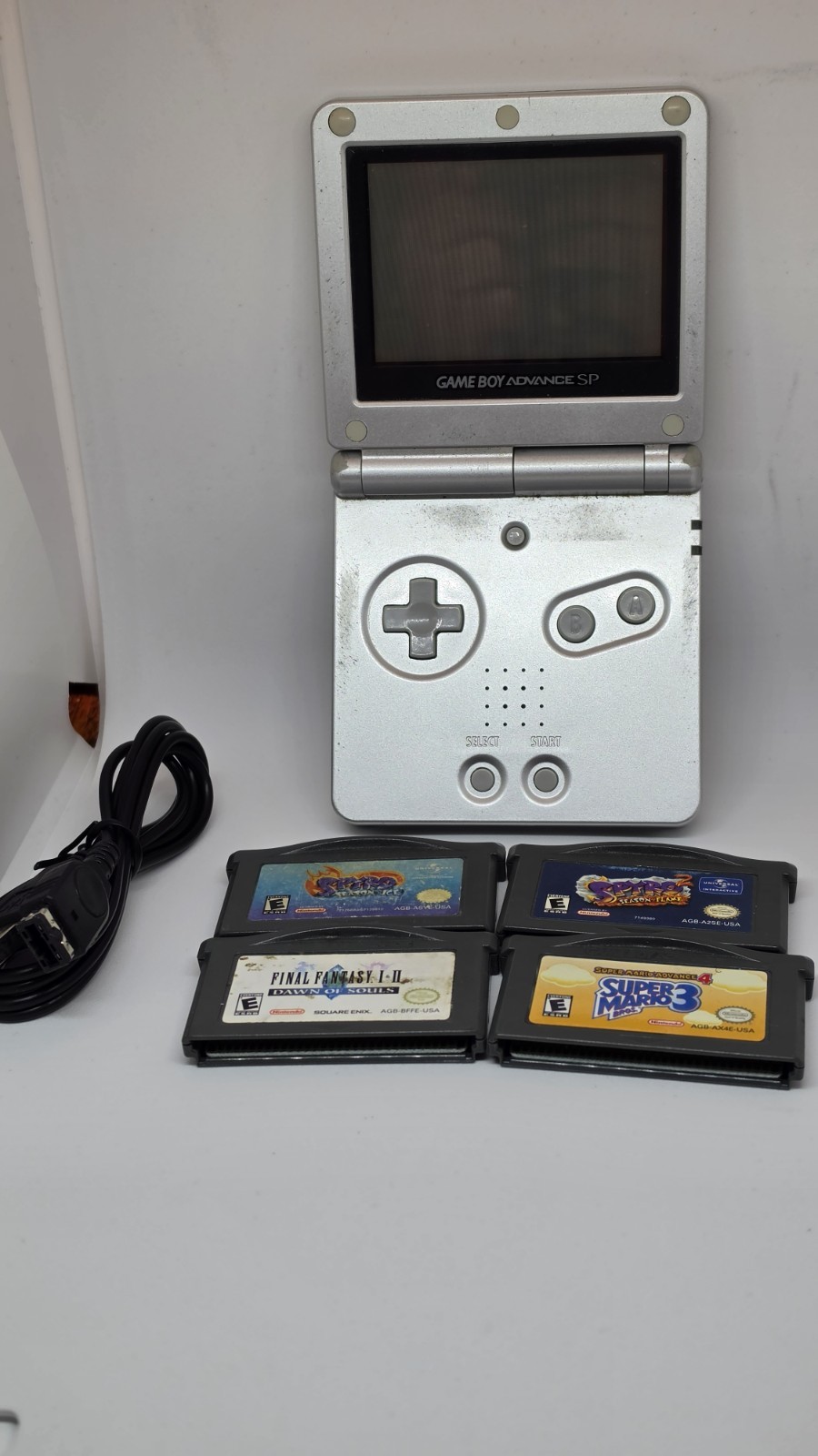 Nintendo Game Boy Advance SP AGS-001 Silver Console + 4 Games Tested