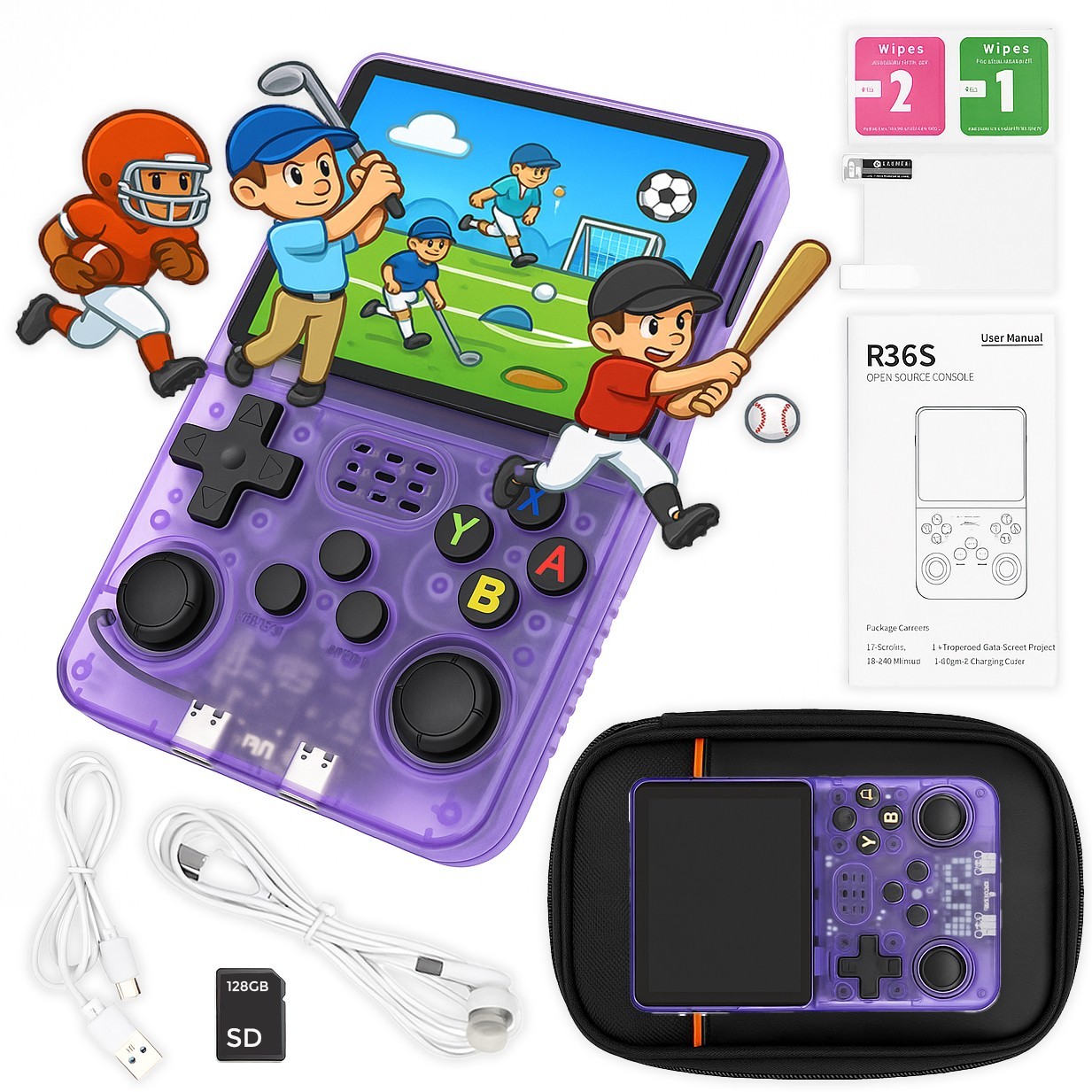 R36S R40S PRO Handheld Video Game Console 30000 Games 3.5 Inch Screen