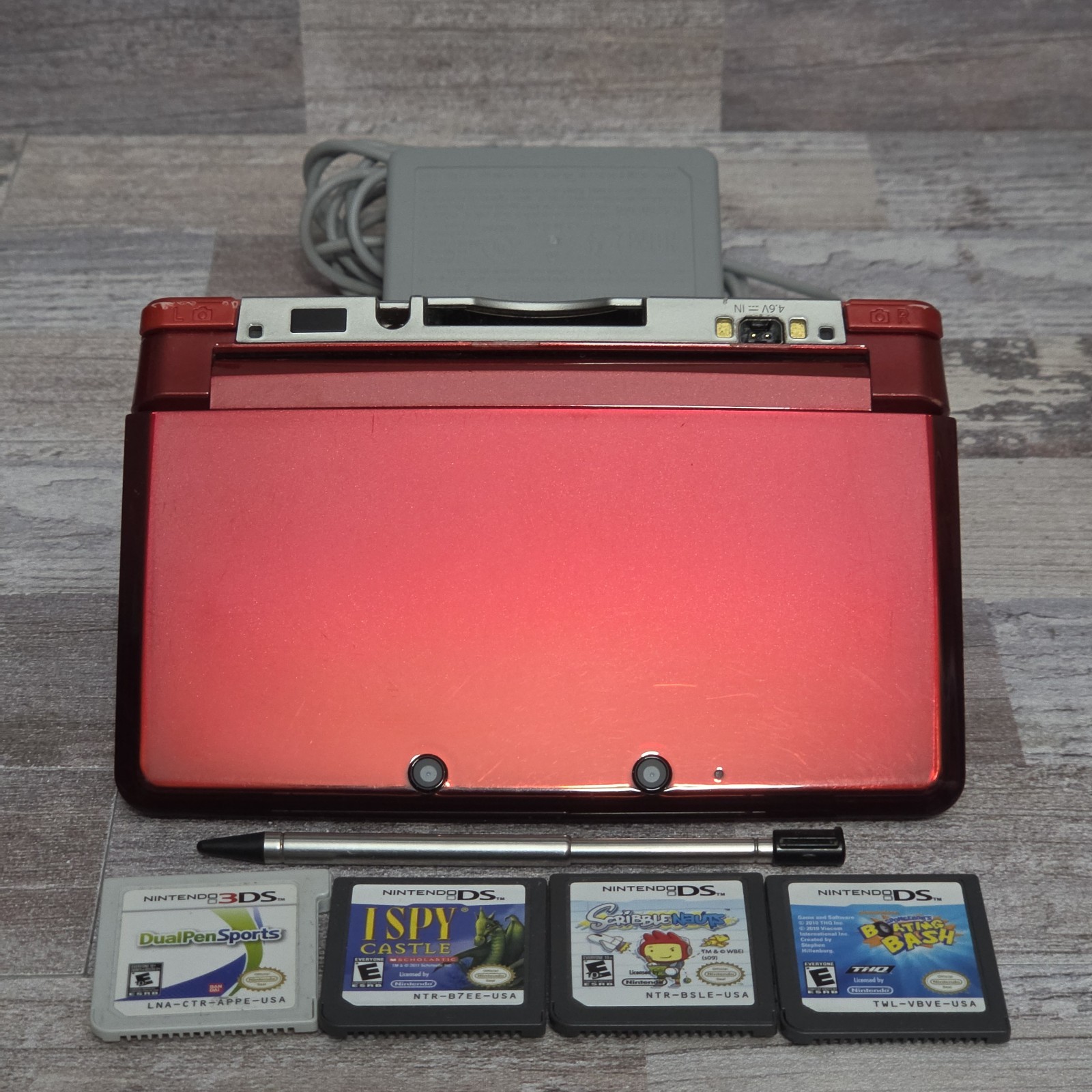 Nintendo 3DS Handheld System Flame Red CTR-001 USA with Games and Charger Bundle