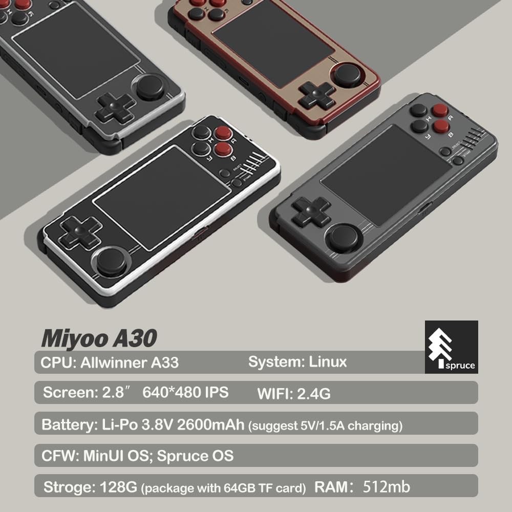 Miyoo A30 Retro Handheld Game Console,Portable Game Emulator w/ Storage Case