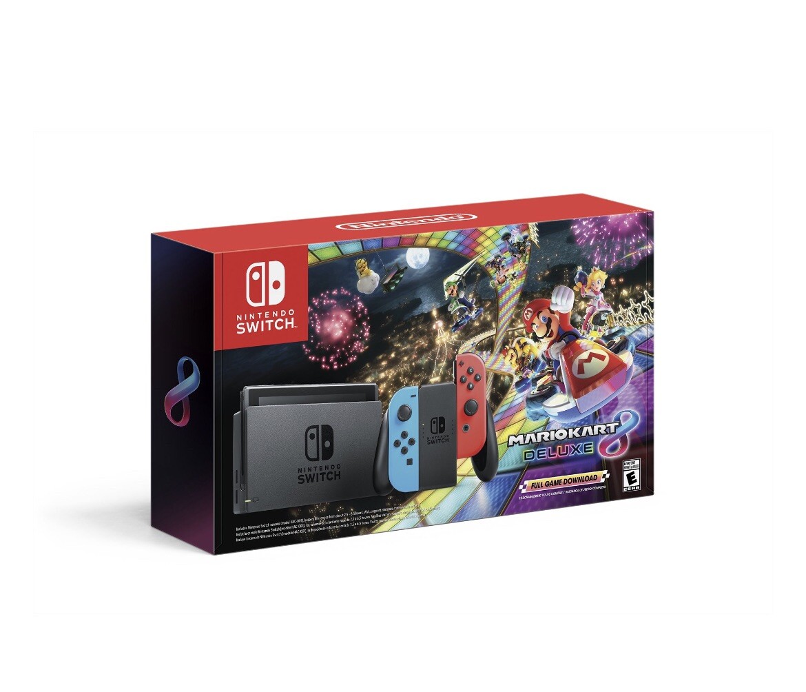 Nintendo Switch HAC-001(-01) with Blue and Red Joy-Con Controllers and Mario…