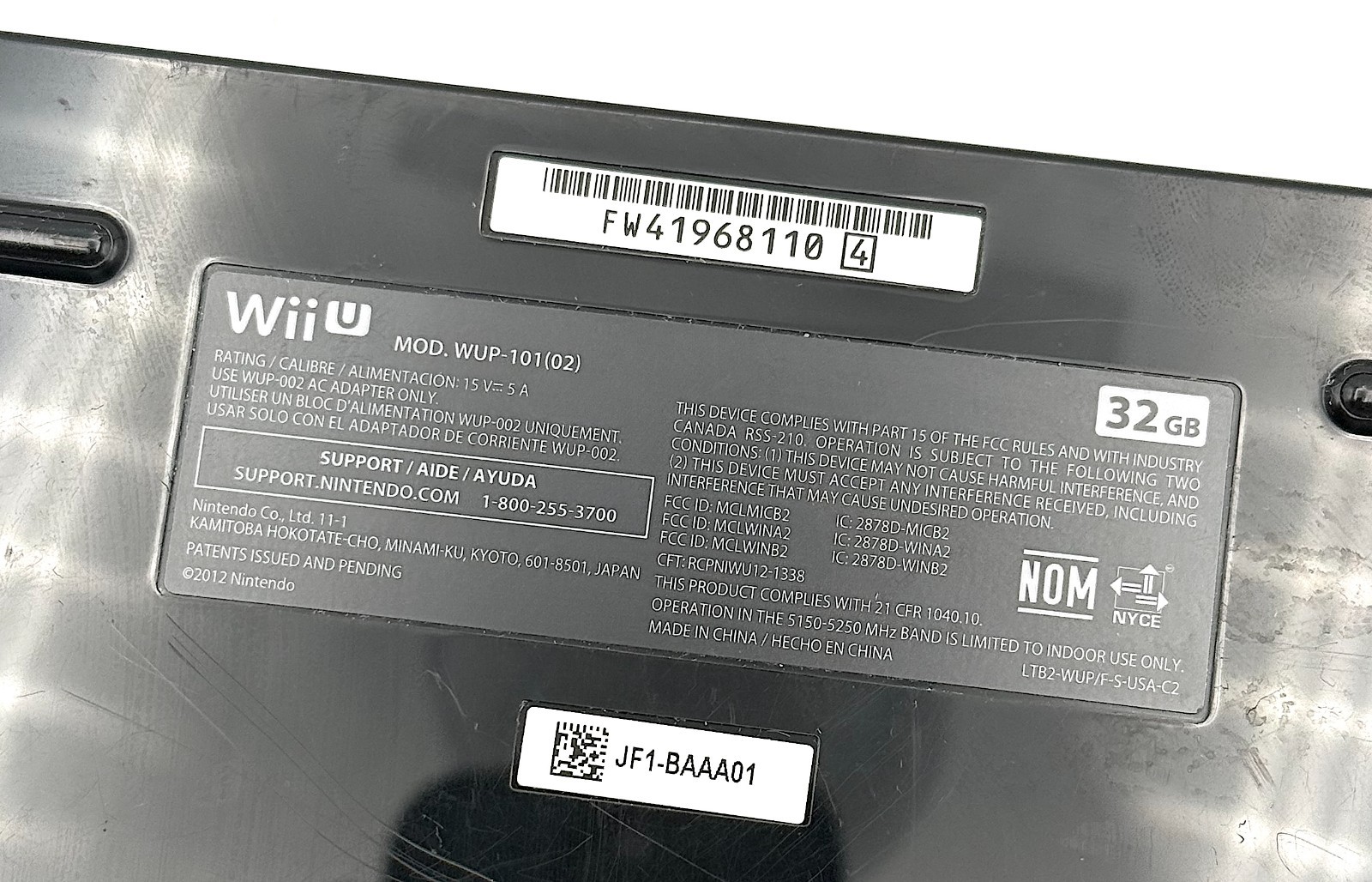 Nintendo Wii U 32GB Black Console WUP-101(02) Complete System w/ Gamepad & Cords