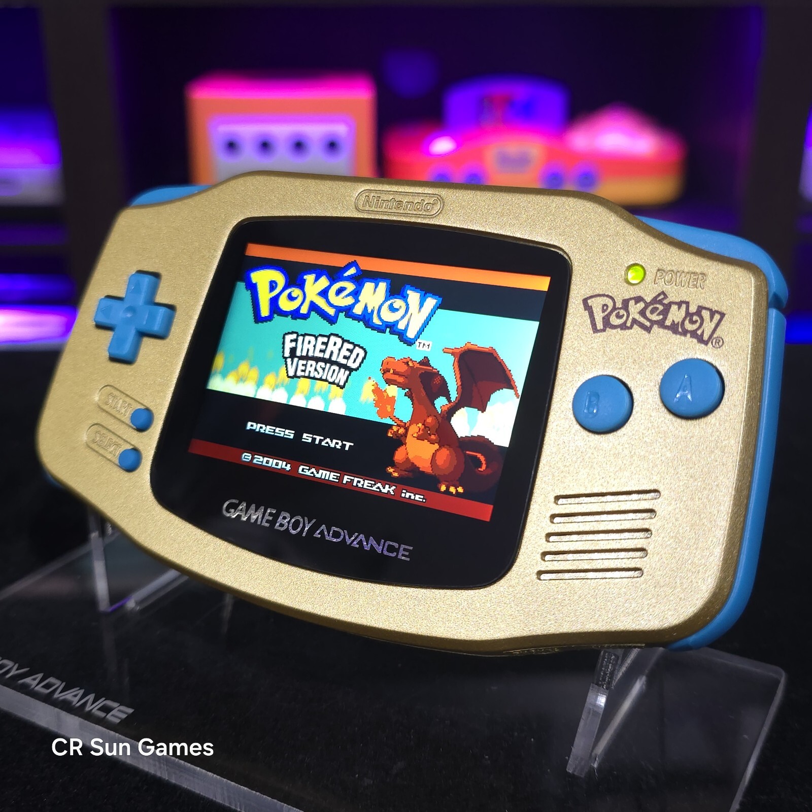 Gold Pokemon Game Boy Advance GBA Console with iPS V5 Backlight Backlit LCD MOD