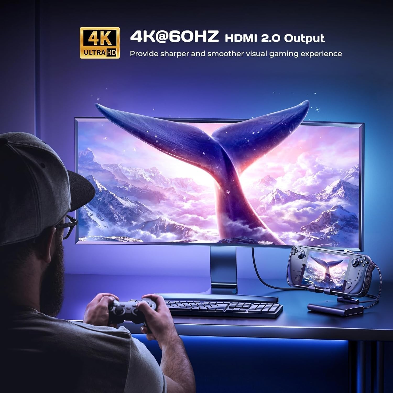 Compact 4K HDMI Dock for Steam Deck: 6-in-1 Hub with USB & Charging Ports