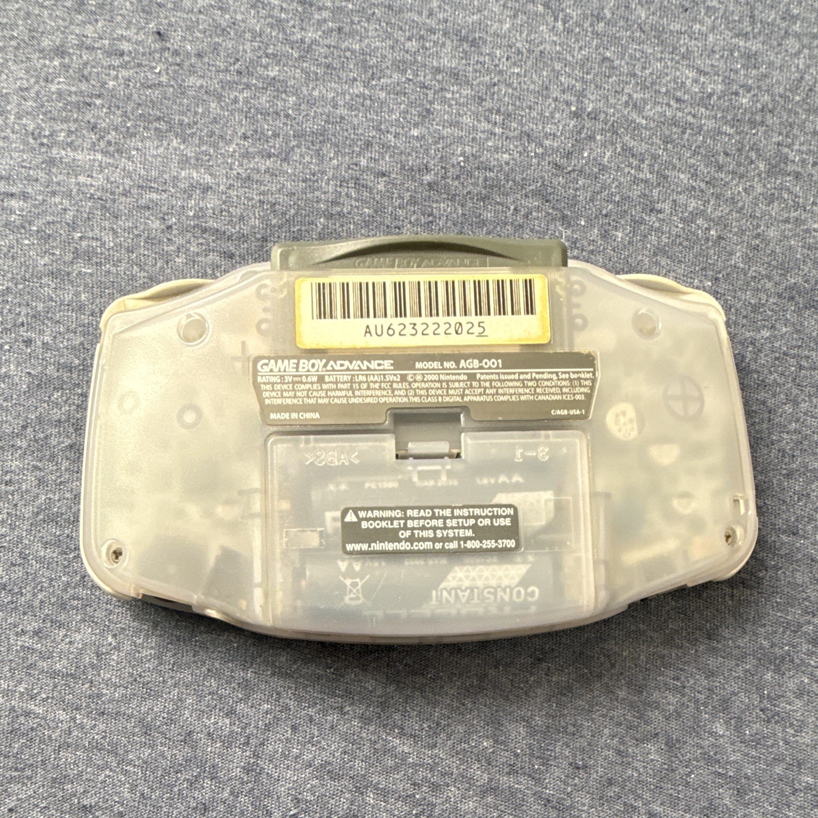 Nintendo Game Boy Advance AGB-001 Clear Handheld Console NTSC-U/C 32MB Jack