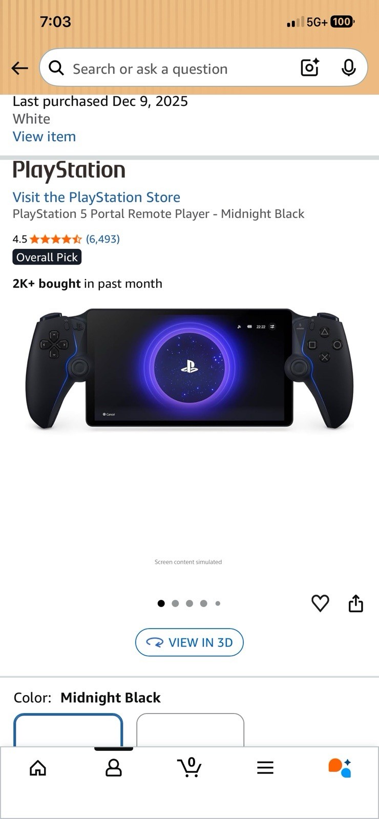 Sony PlayStation 5 Portal Handheld System Remote Player Wireless Midnight Black