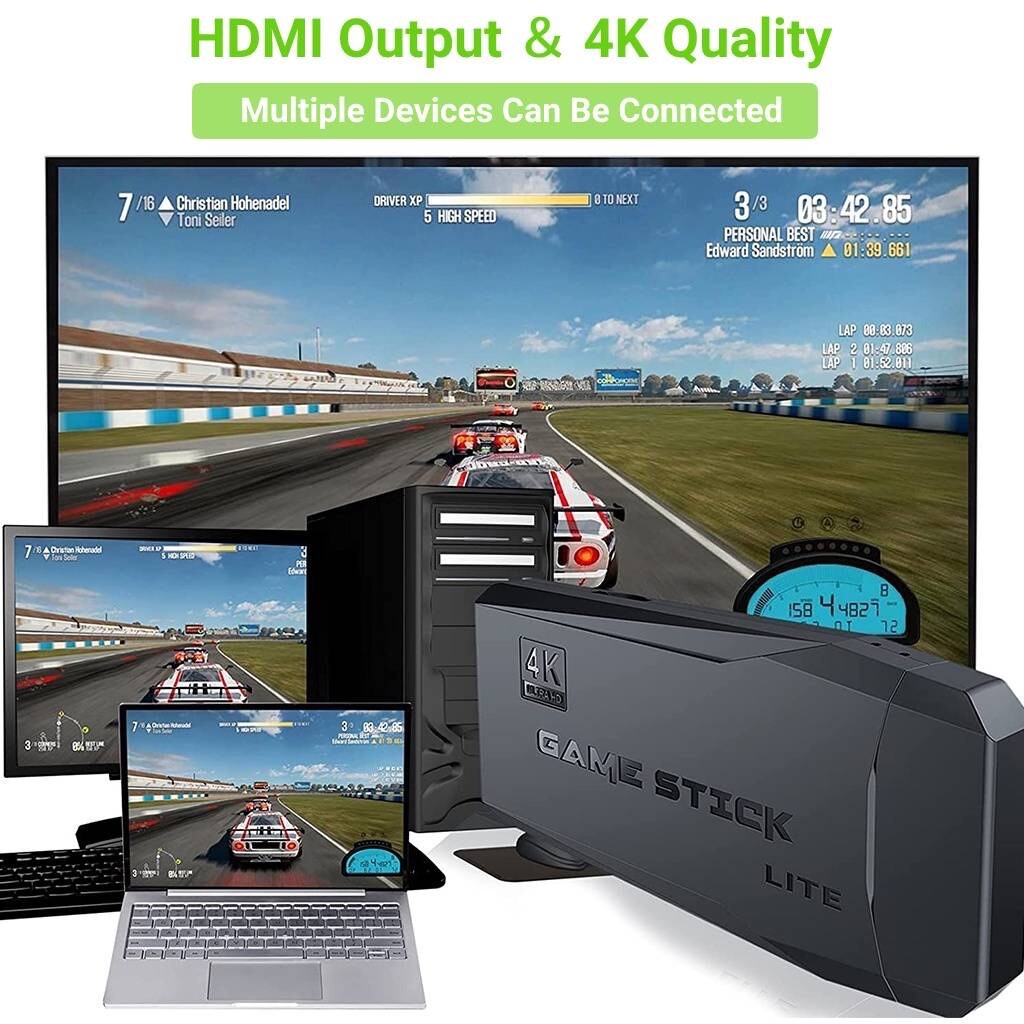 Built in 64GB 20000+Retro Games+2 Wireless Gamepad HDMI 4K TV Game Stick Console