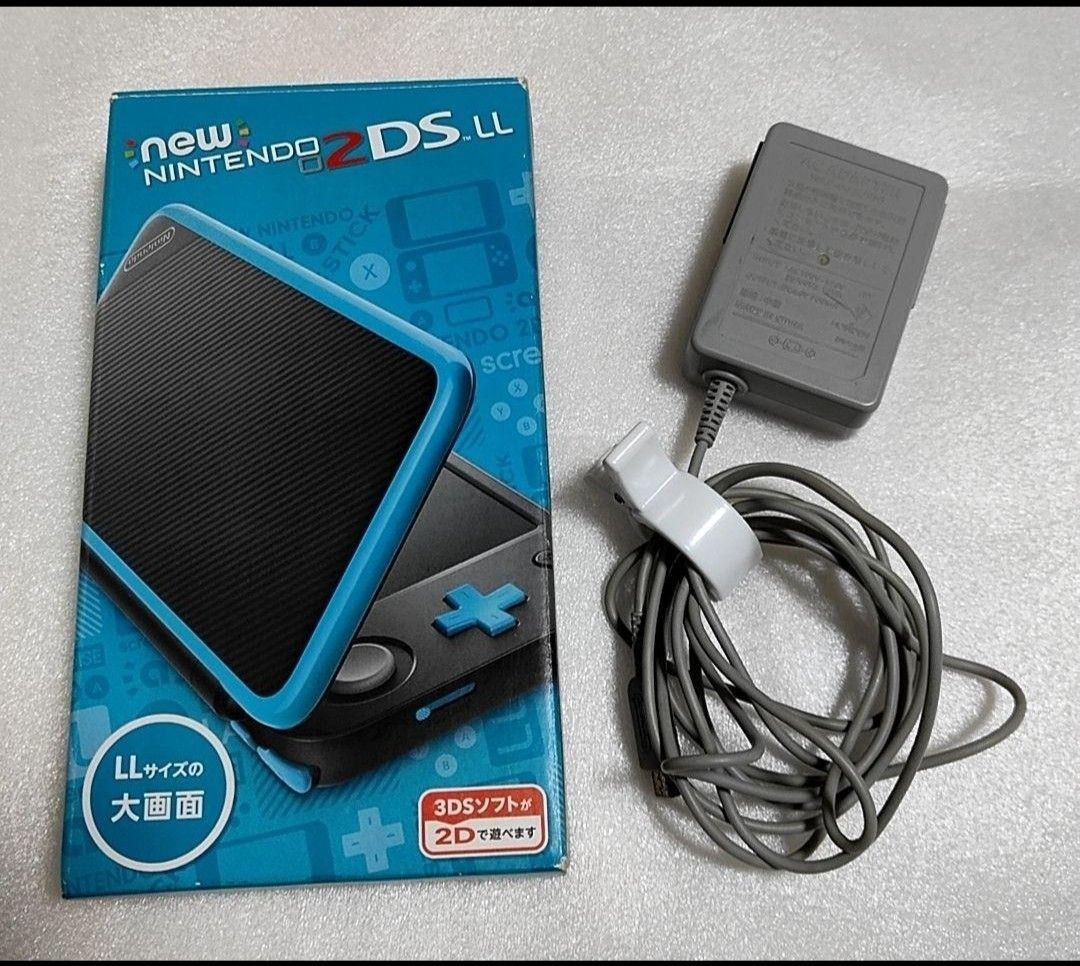 New Nintendo 2DS LL Console, Black x Turquoise, with Original Charger