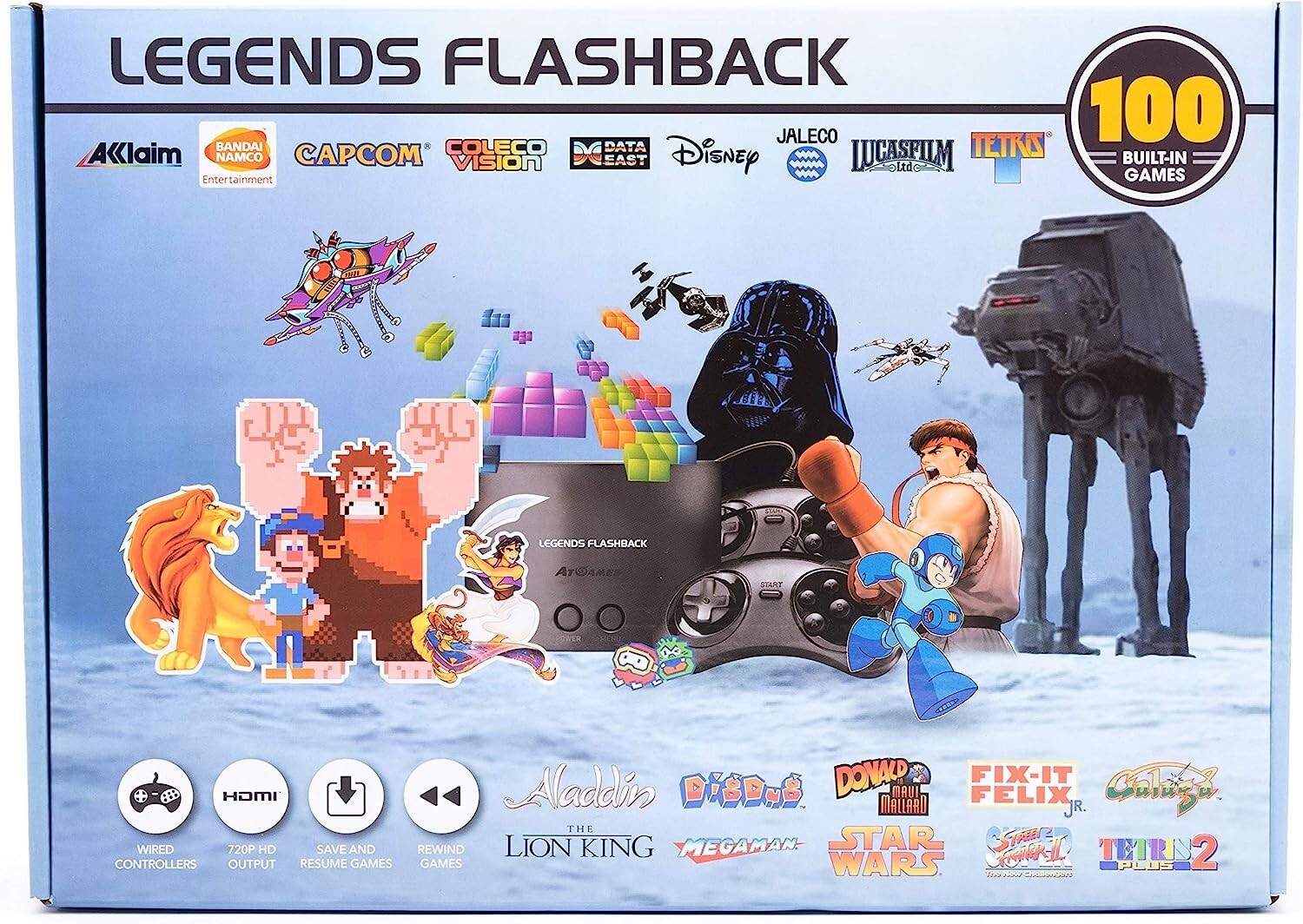 AtGames Legends Flashback HDMI Console with 100 Built-in Games 2 Controllers New