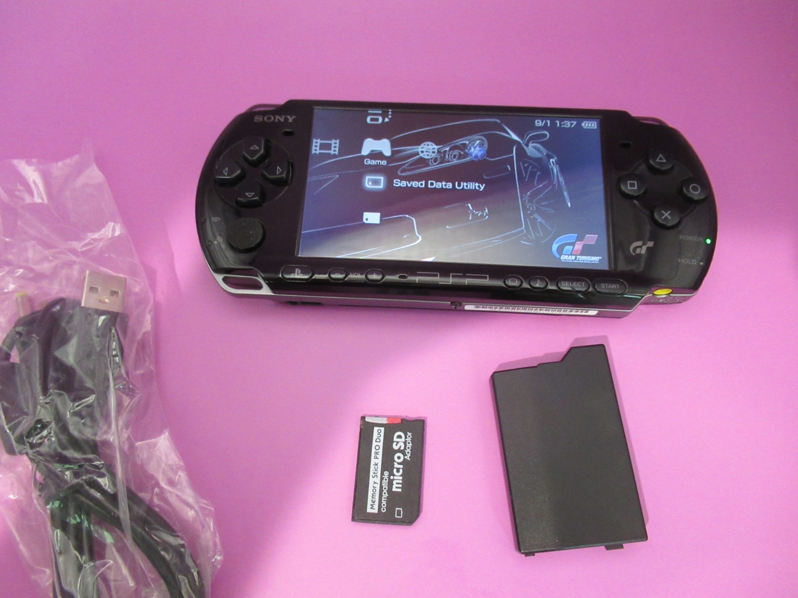 PSP 3000 Gran Turismo Edition – RARE PSP 128GB ARK-4 cable/battery/ new LCD VG!