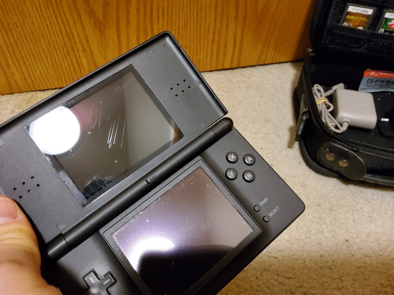 Nintendo DS Lite Black Bundle w/ Charger, Mario, G-Pak, Gamer Cases, 8 games