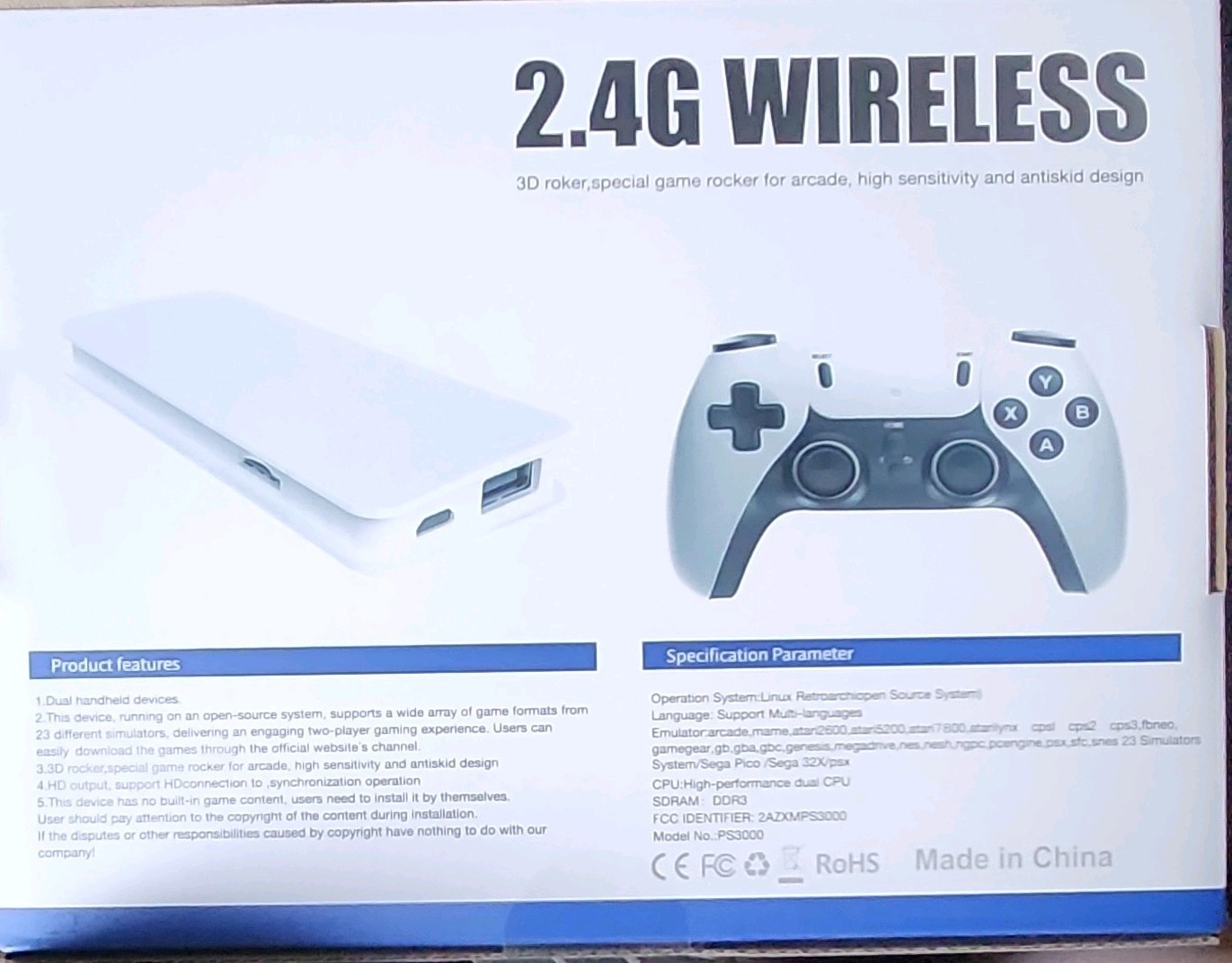 Retro game system PS3000 2.4G Wireless 4K UHD Home Console Black Wi-Fi 3D