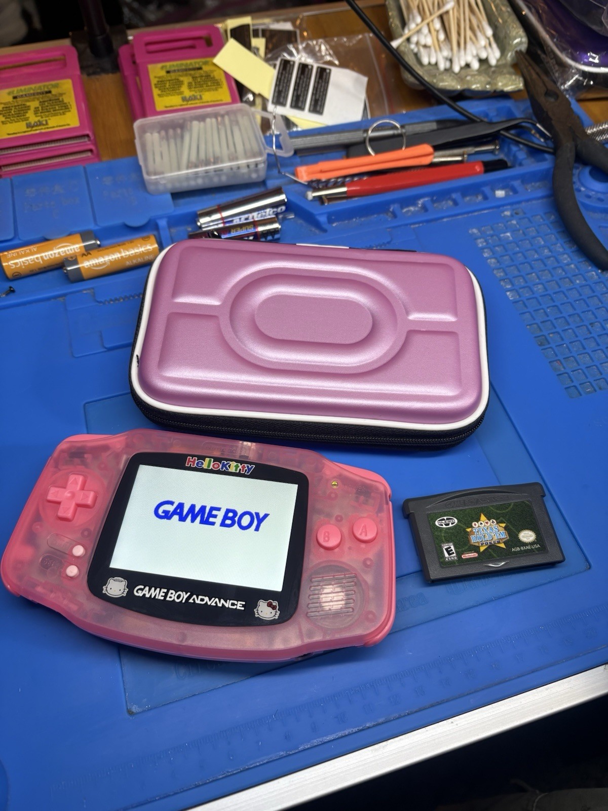 Backlit IPS V2 Hello Kitty Pink Nintendo Gameboy Advance USB C 1800 mah Battery
