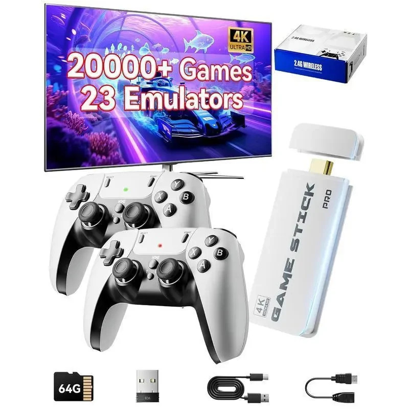 Retro Game Console 64GB Stick 20K+ Games 23 Emulators 2.4ghz Controllers NEW!!!