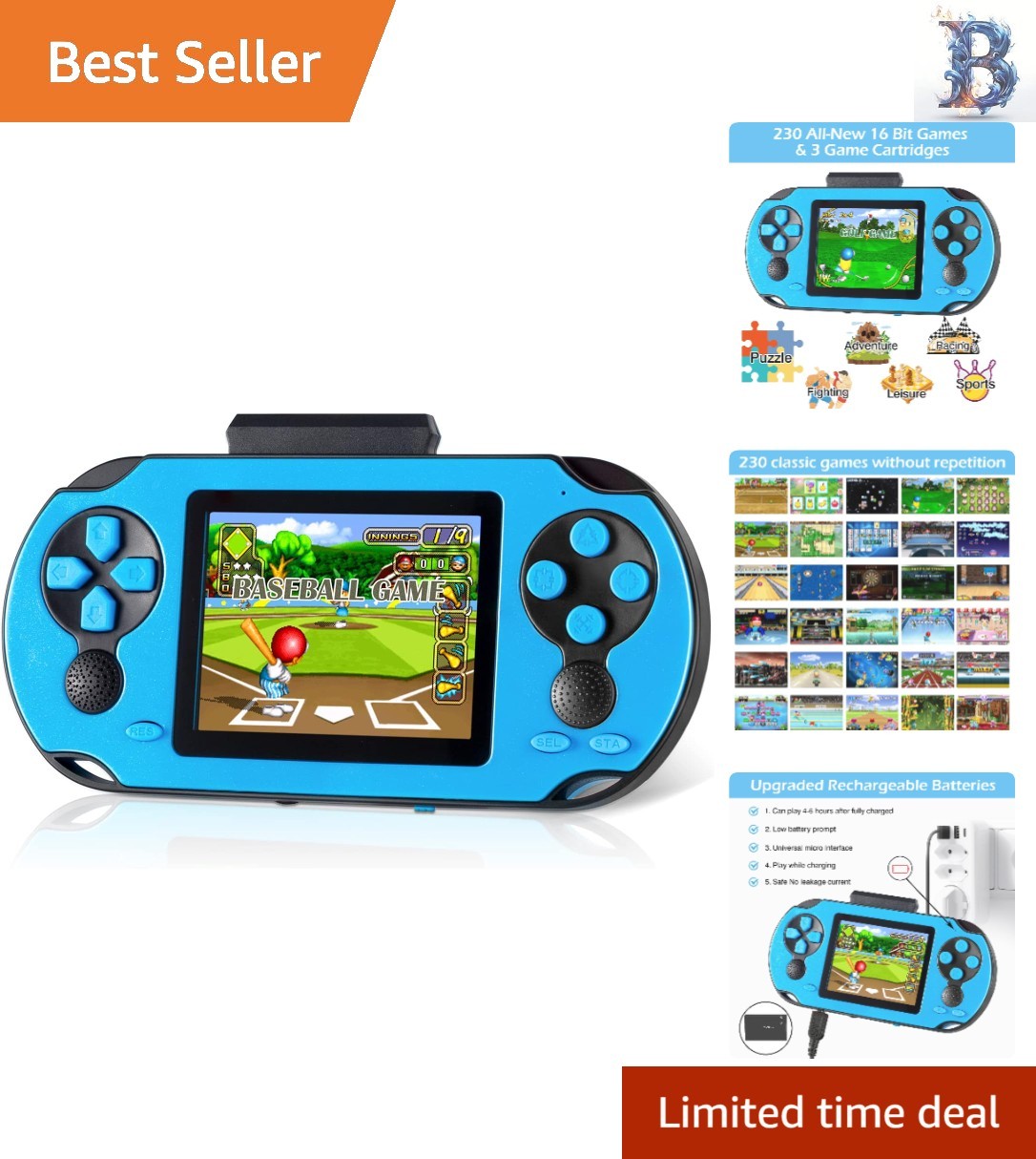 3.0» HD Handheld Game Console – 230 Built-In 16 Bit Retro Games for All Ages