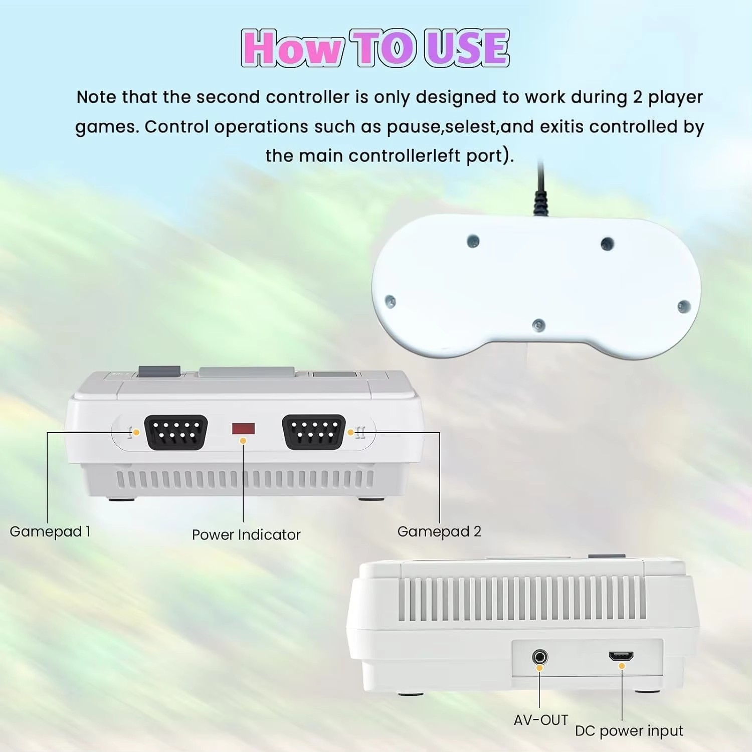 Retro Game Console 620 Built in Games AV Output Dual Controllers Plug and Play