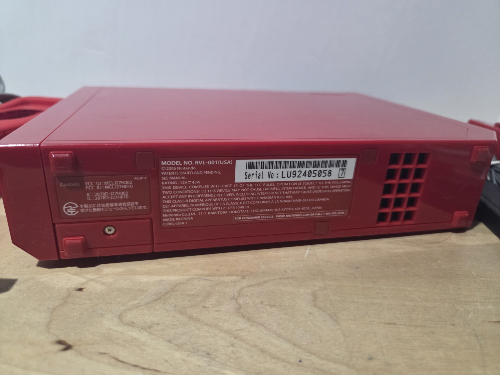 Nintendo Wii Red Console Super Mario With All Cables Tested Motion Controller