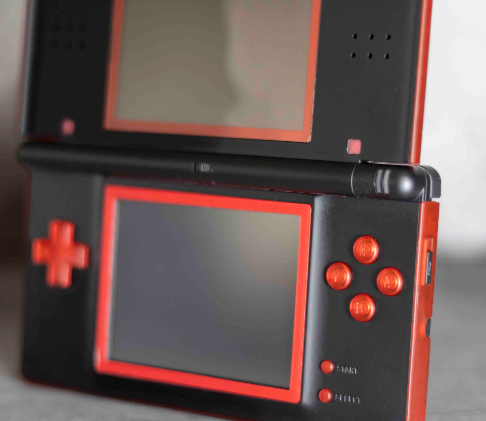 Nintendo DS Lite Custom Transparent Red and Matte Black Shell , Red & Purple LED