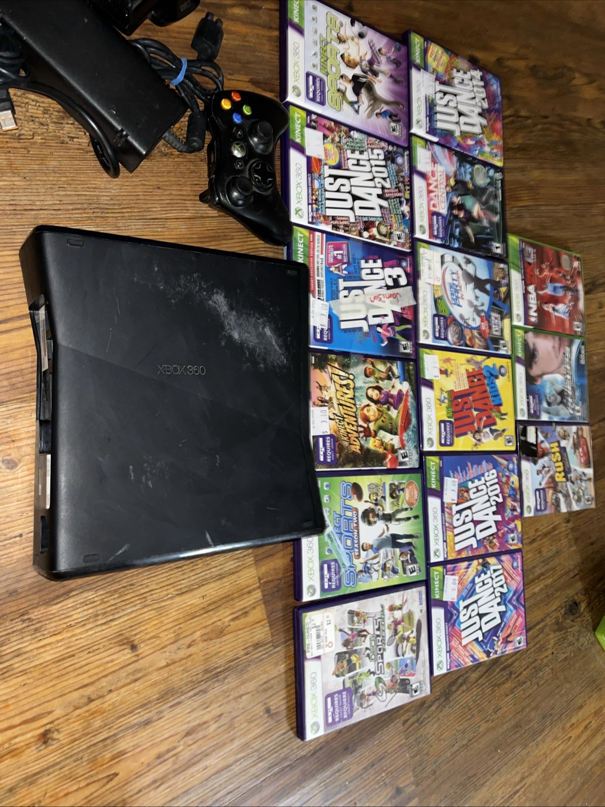 Microsoft Xbox 360 S Slim Kinect Bundle Controller Cords Kinect Games Lot