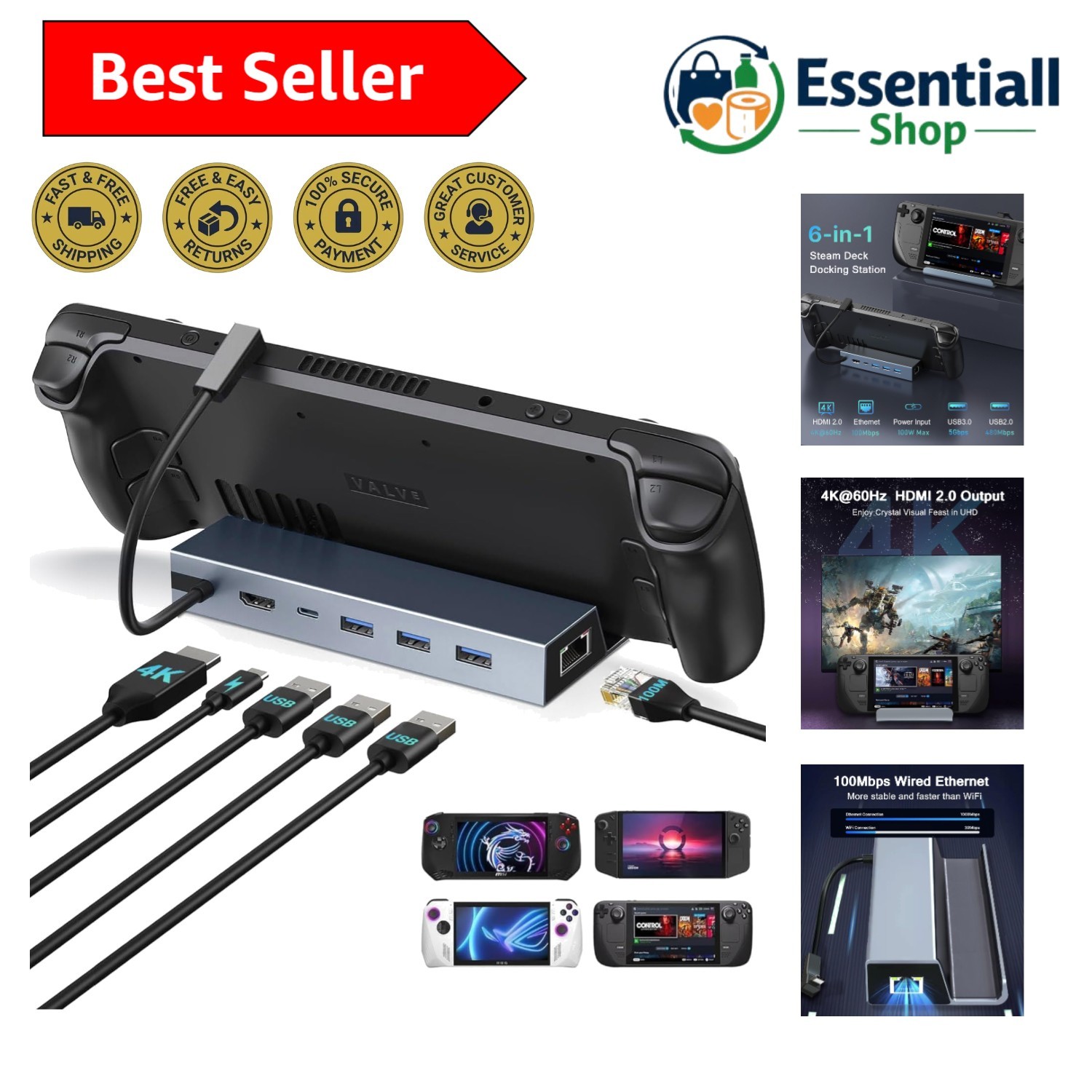 Enhance Your Gaming with 6-in-1 Dock for Steam Deck – 4K UHD & Reliable Ethernet