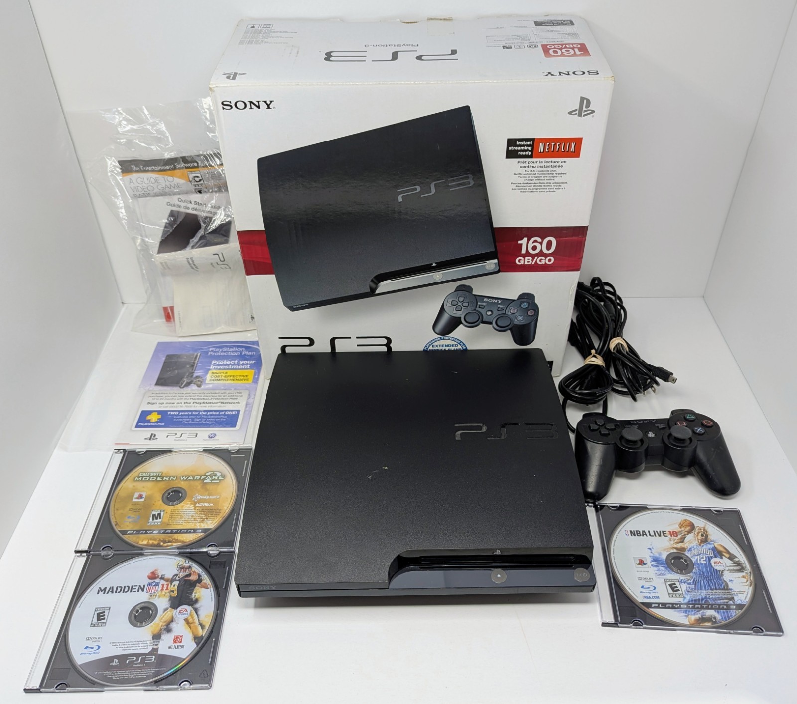 PlayStation 3 PS3 Slim 160GB Console CECH-2501A Bundle w/ Box & 3 Games!