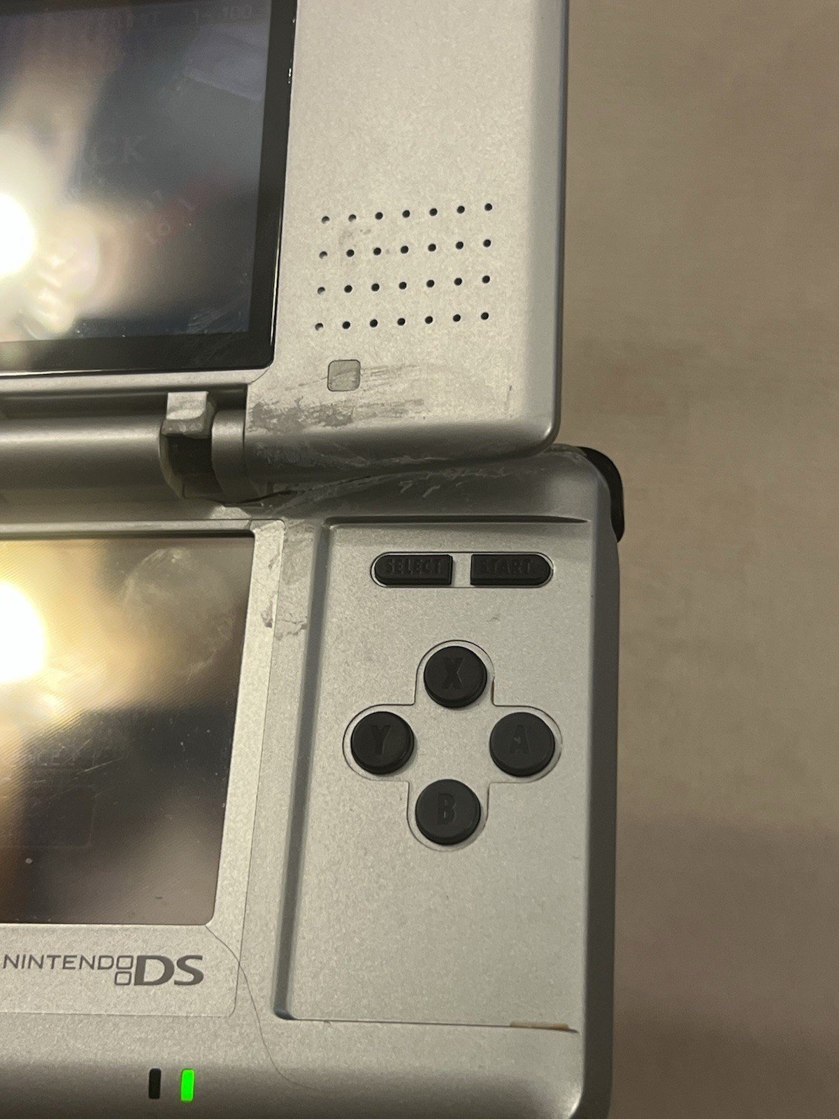 Nintendo DS NTR-001 Console Titanium Silver Tested Works Broken Hinge