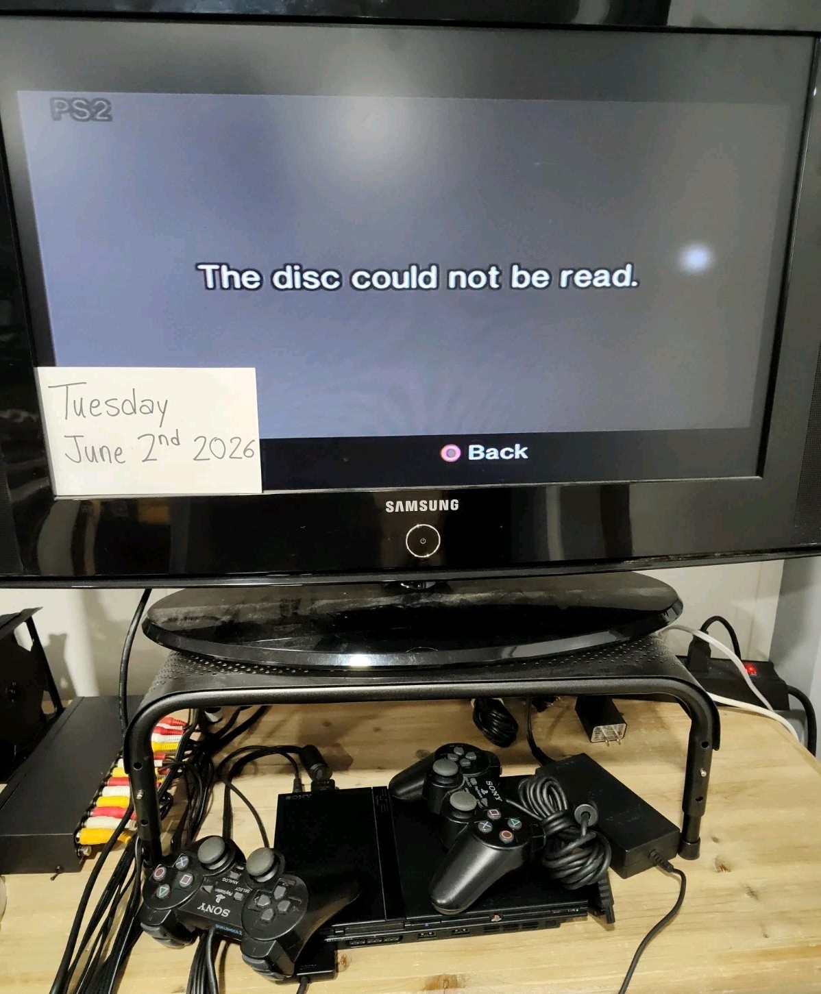 Sony PlayStation 2 Slim PS2 Console SCPH-77001 + 2 Controllers FOR PARTS/REPAIR!