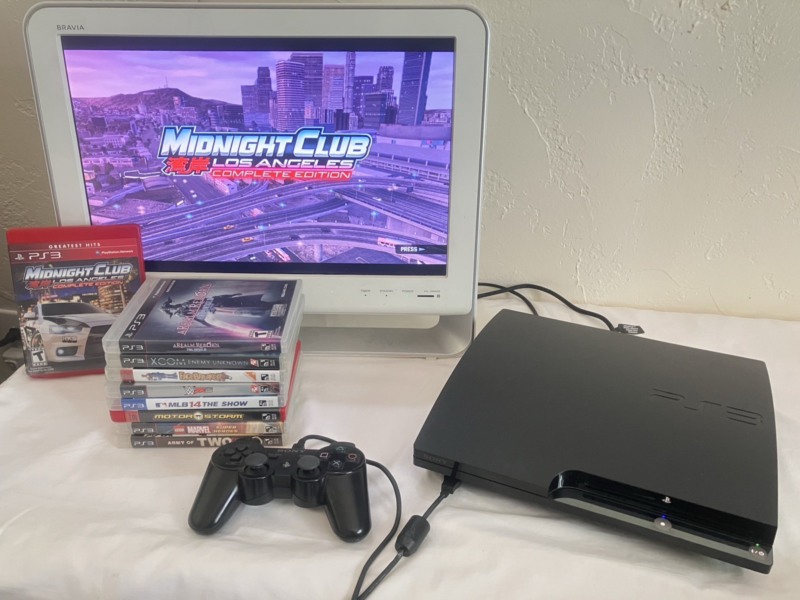 Sony PS3 Slim CECH-2001A 120GB Bundle 9 Games, Controller, Cables, Midnight Club