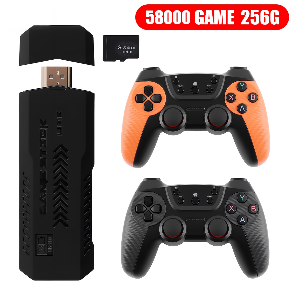Video Game Console Retro 58000+Games TV Stick 256G 4K HDMI 2 Wireless Controller