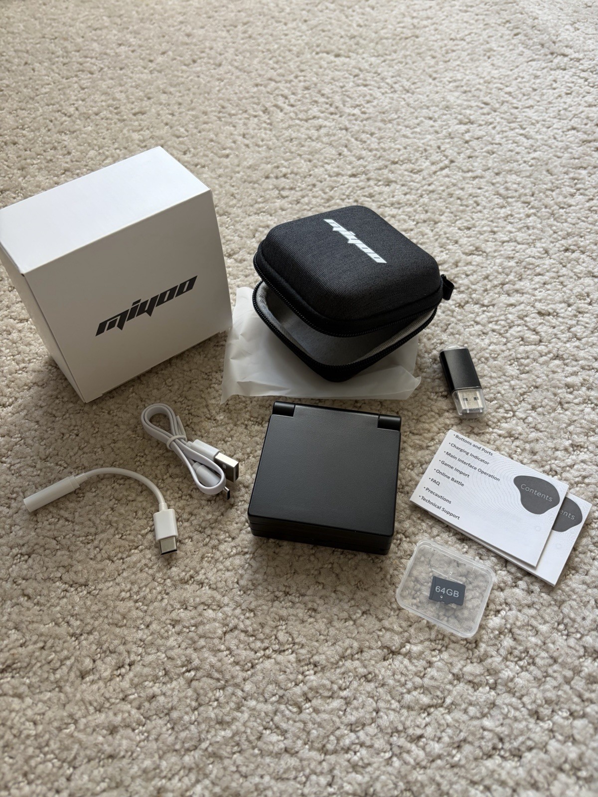 Miyoo Mini Flip Black Handheld Game Console 64GB w/ Case USB-C Linux 480p
