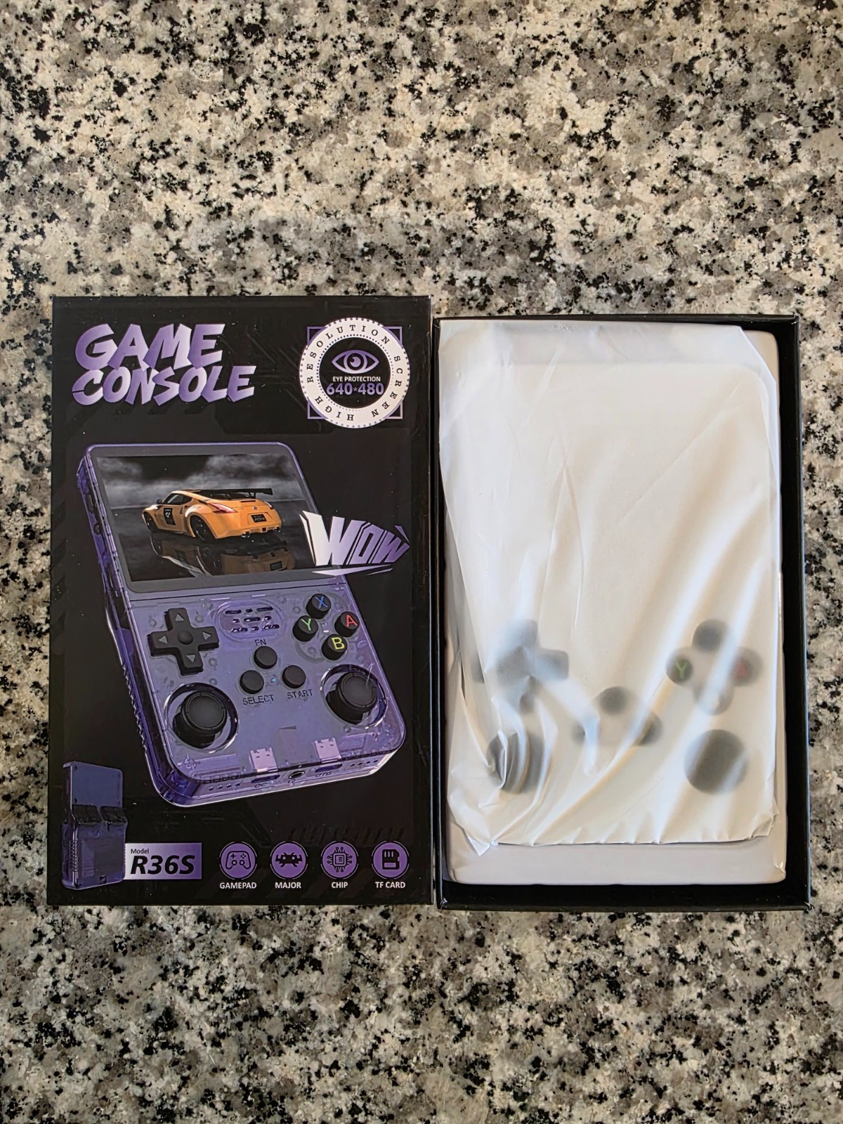 Handheld Game Consolde MODEL R36S Purple Retro 10K Plus Games NEW 64GB