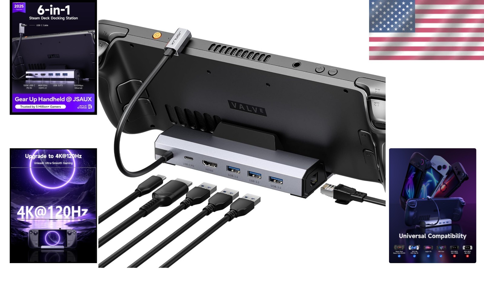 Universal 6-in-1 Dock for Steam Deck, ROG Ally X & Legion Go S – 100W Charge