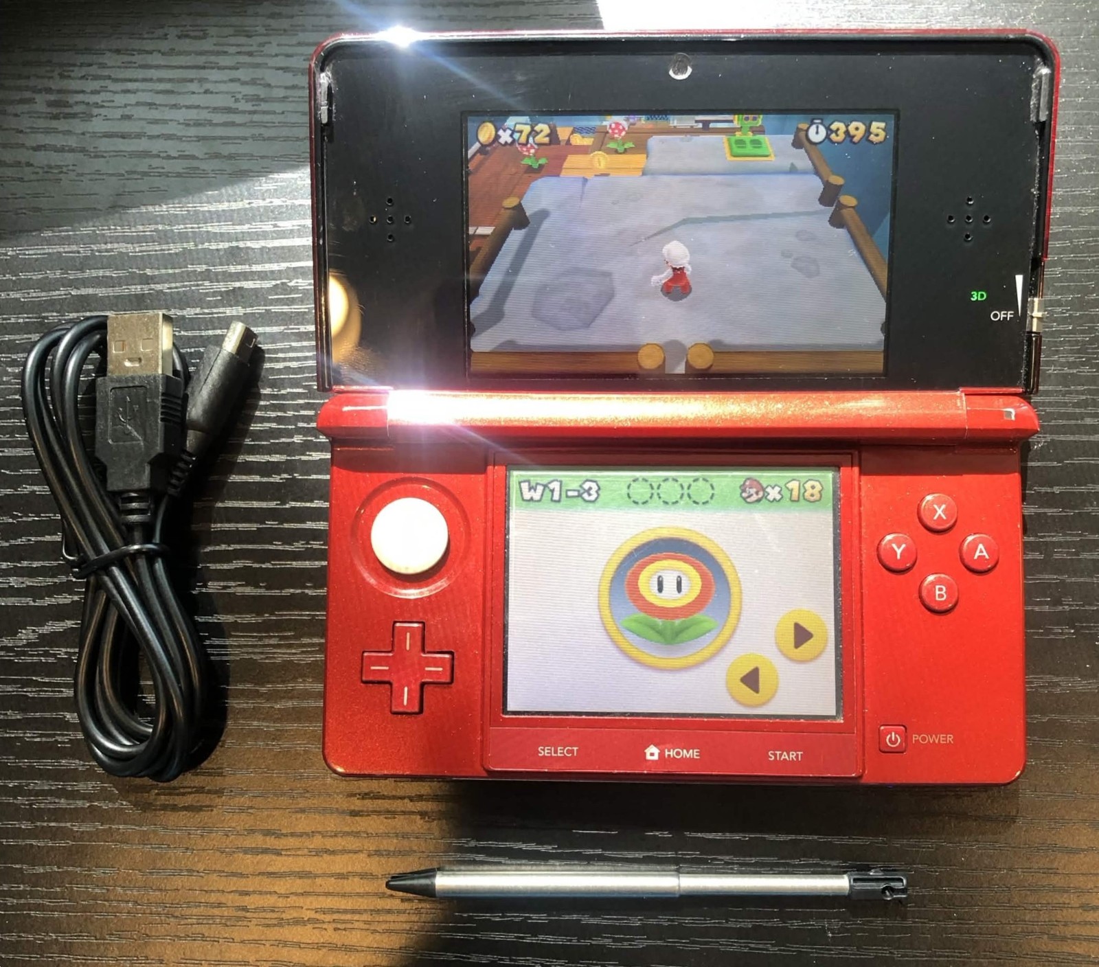 Nintendo 3DS Flame Red CTR-001 Handheld Console — Fully Tested