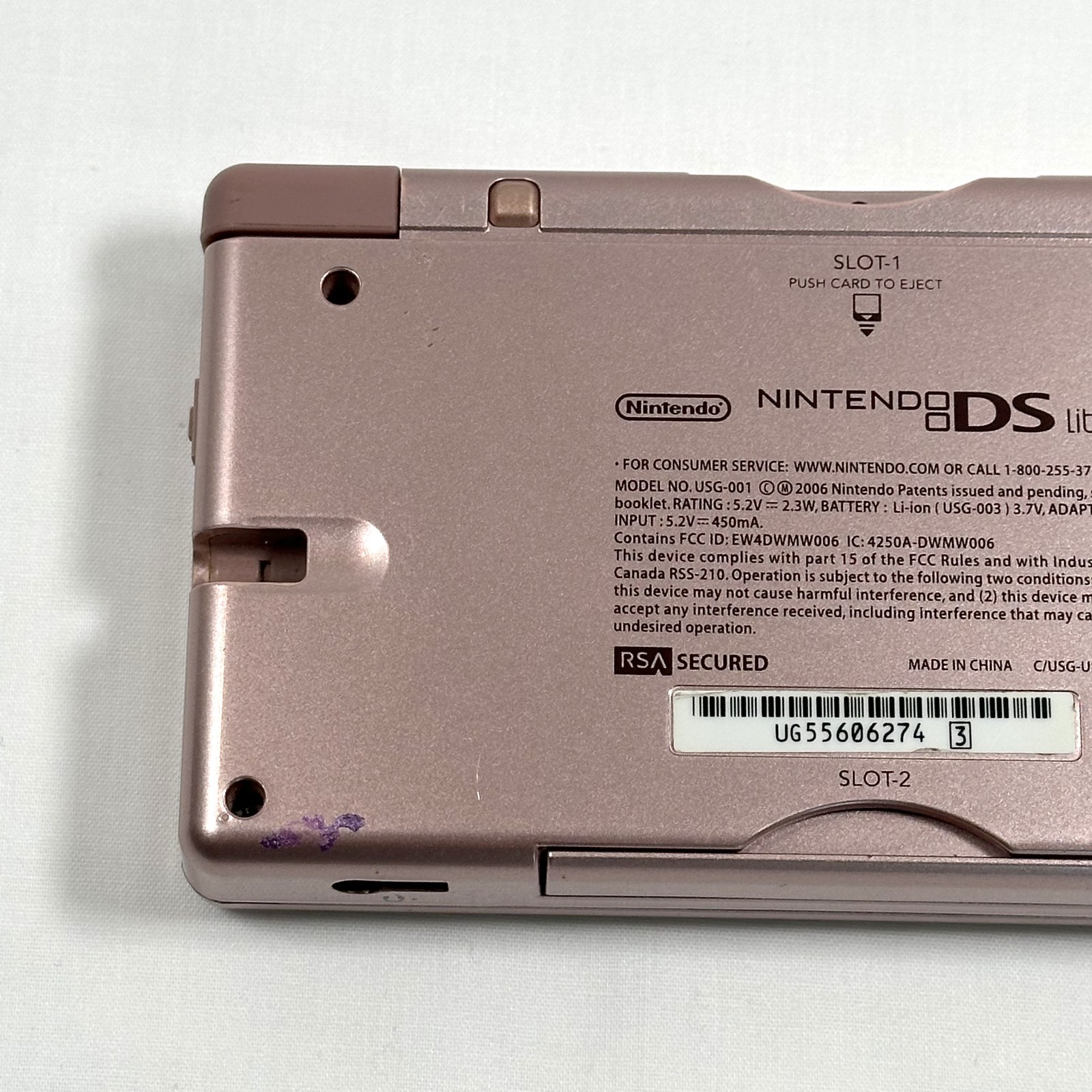 Nintendo DS Lite Metallic Rose Game Console – NO STYLUS & NO CHARGER – TESTED