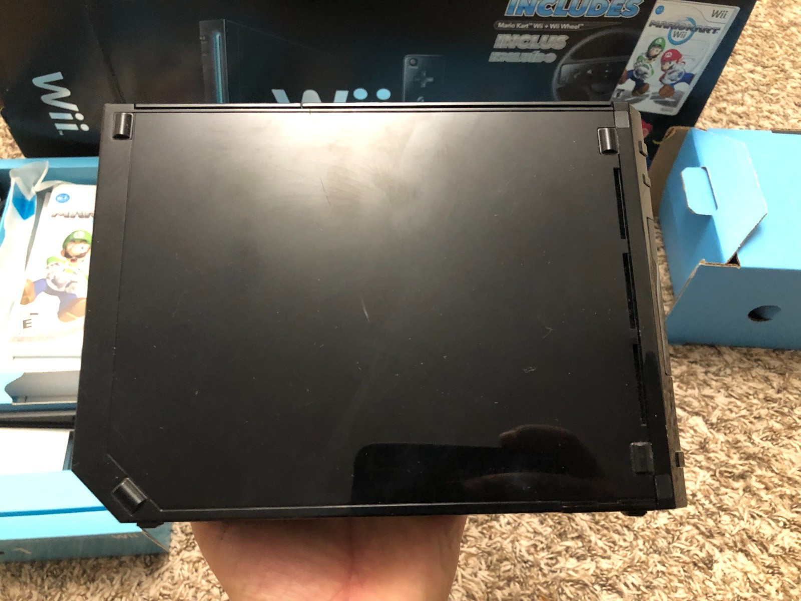 Nintendo Original Wii Mario Kart Bundle Black Console With Wii Wheel Sealed game