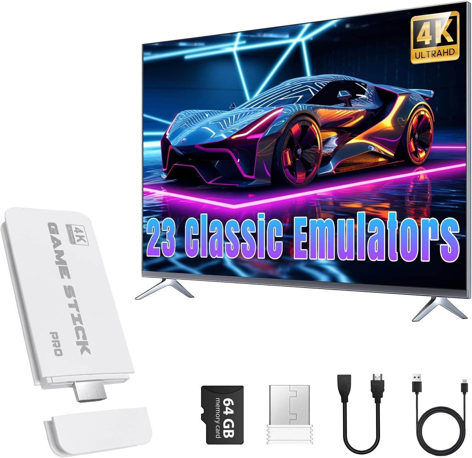 Retro Game Stick with 64GB TF Card,4K HDMI Plug and Play Video Games for TV