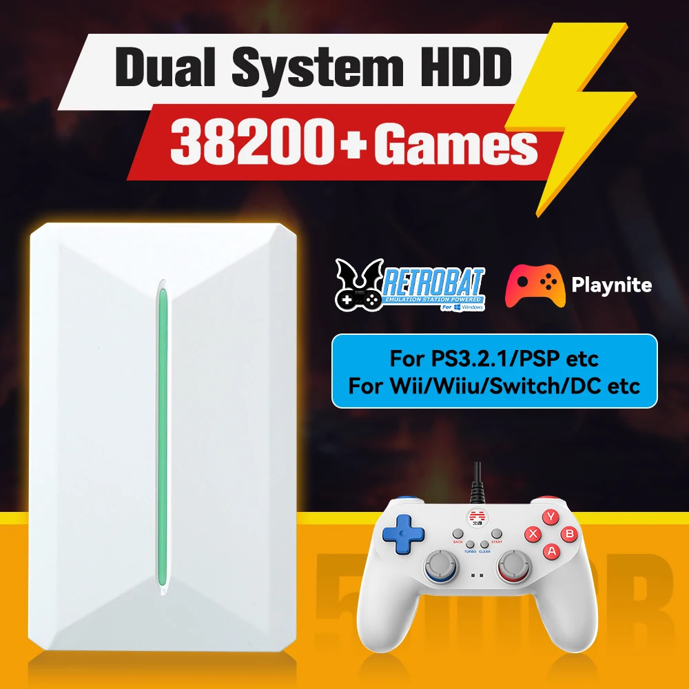 Retrobat＆Playnite System HDD Retro Game Console for PS3/PS2/WIIU/WII/Switch/MAME