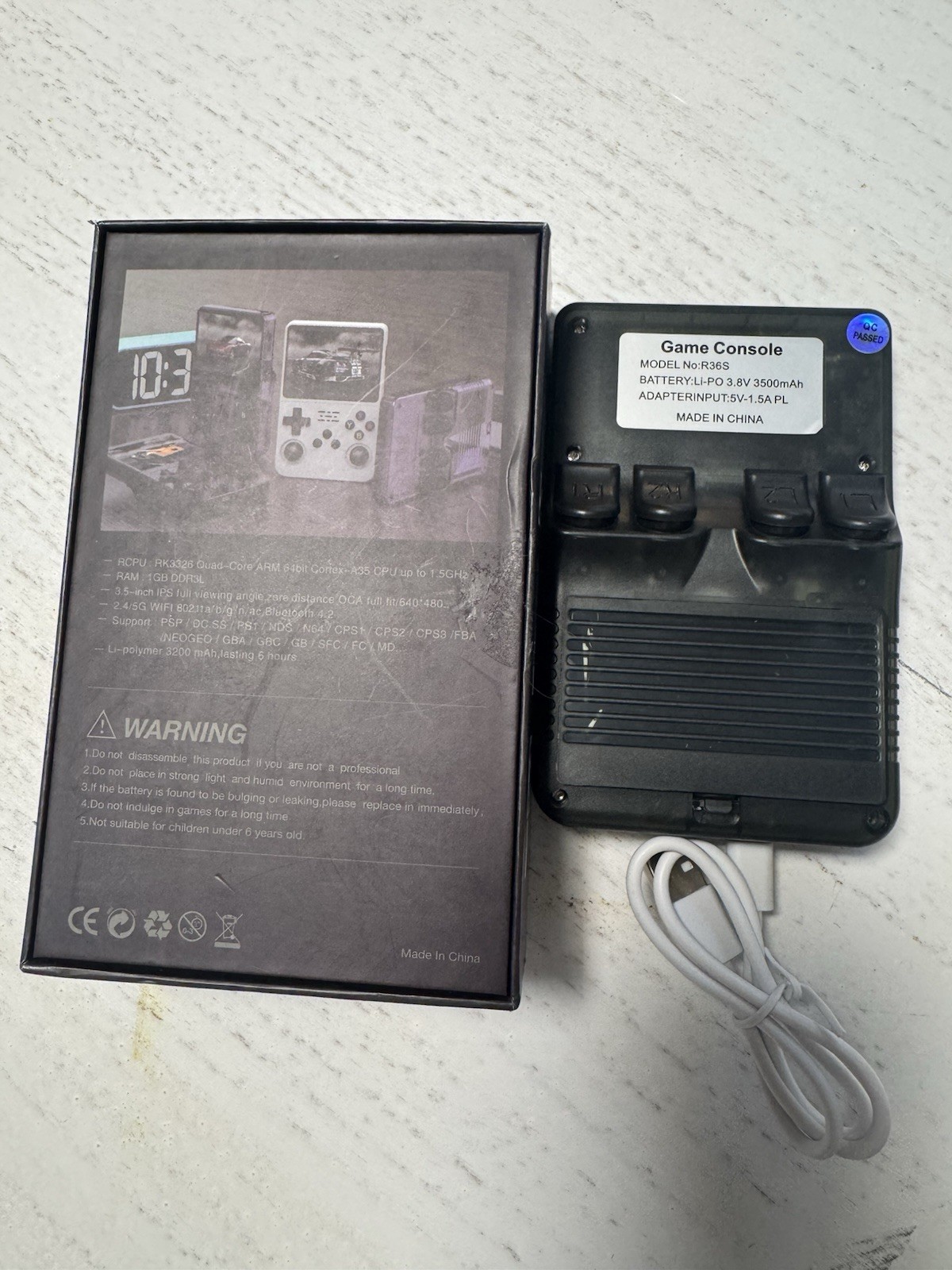 R36S Black Handheld Game Console, 128GB, 640×480, USB, TF Card Support