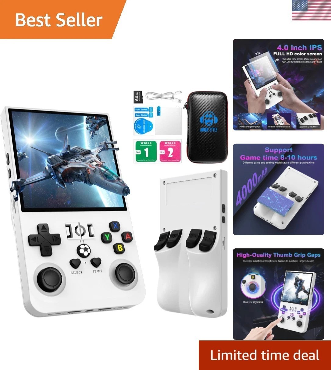 Portable Retro Gaming Console – 64GB, 4.0 Inch IPS Screen, Linux System
