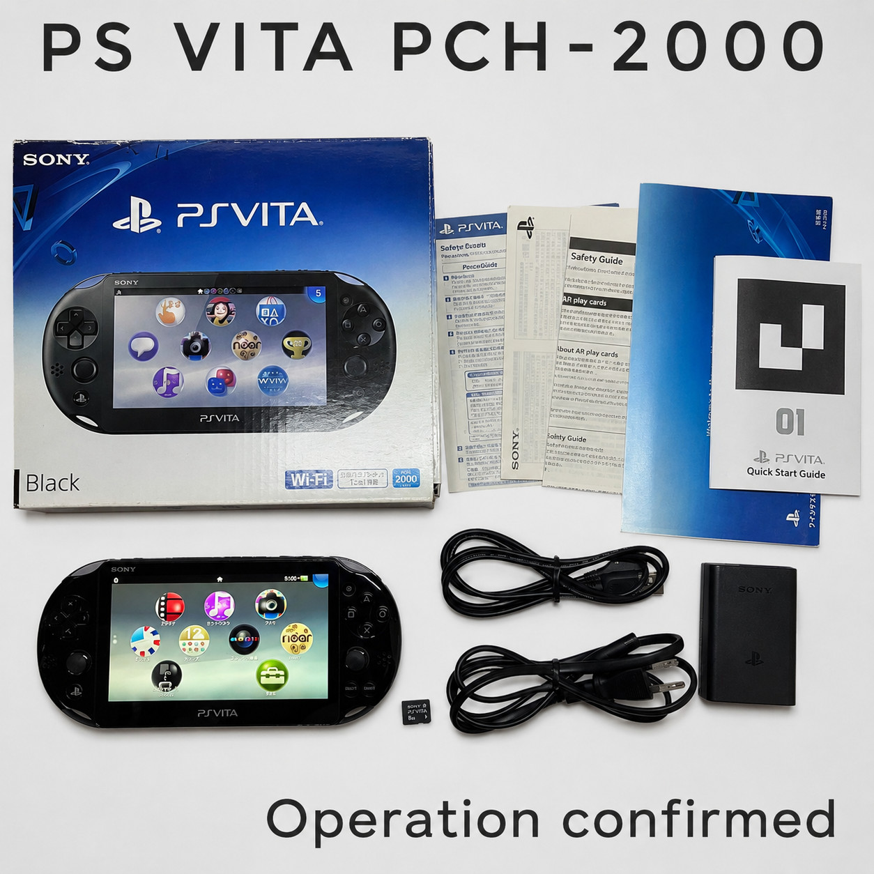 Sony PS Vita Slim PCH-2000 Black CIB Charger 8GB Memory Card Excellent Japan