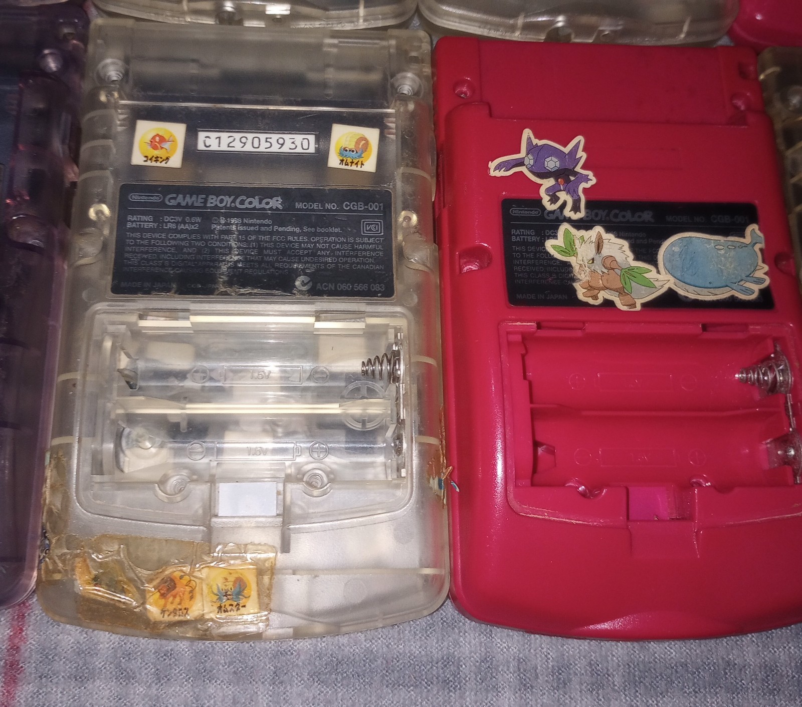 Nintendo Game Boy Color Console Shell Only Clear Lot Of 8. Pokemon Stickers.