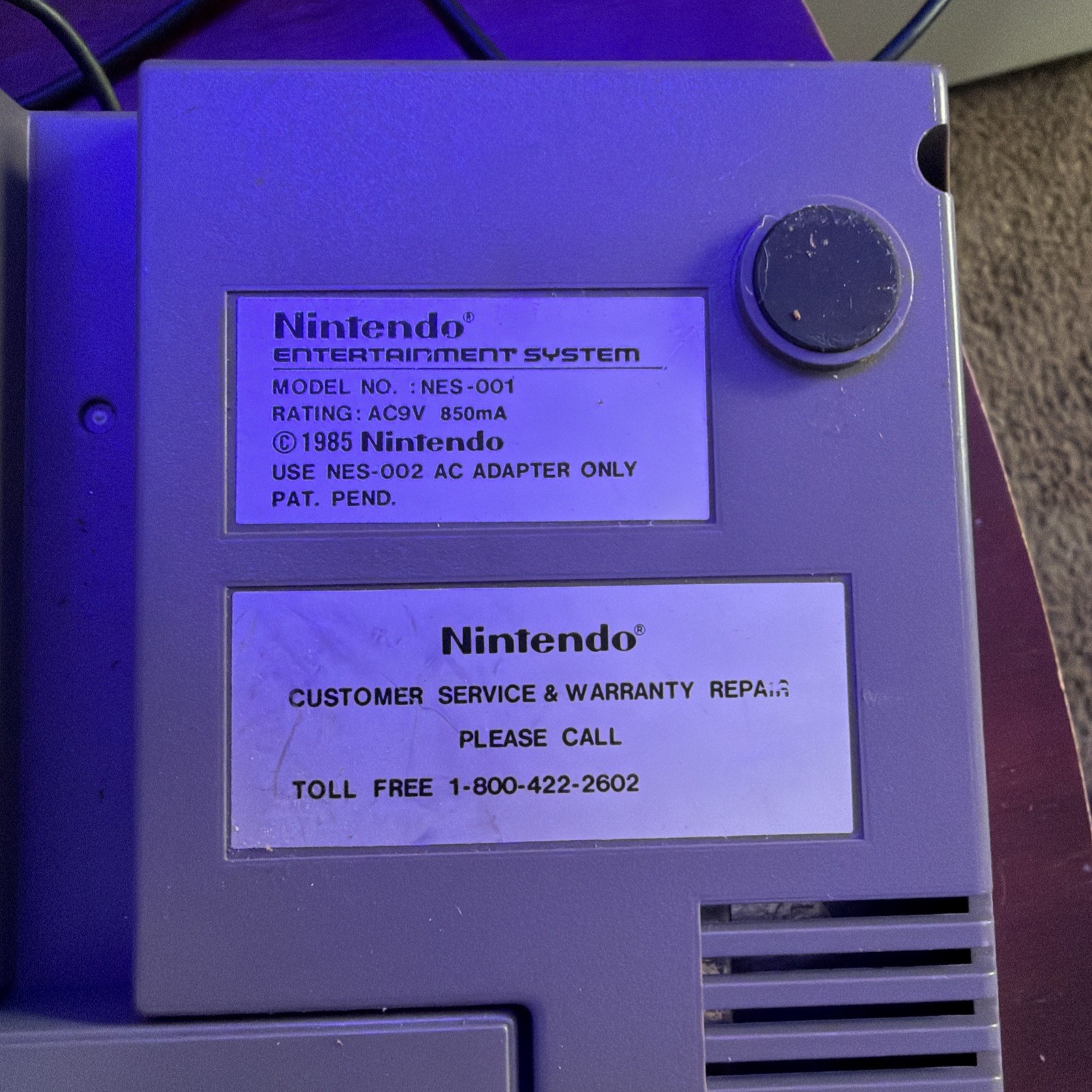 Vintage 1985 Nintendo Entertainment System Model NES-001 with two controllers