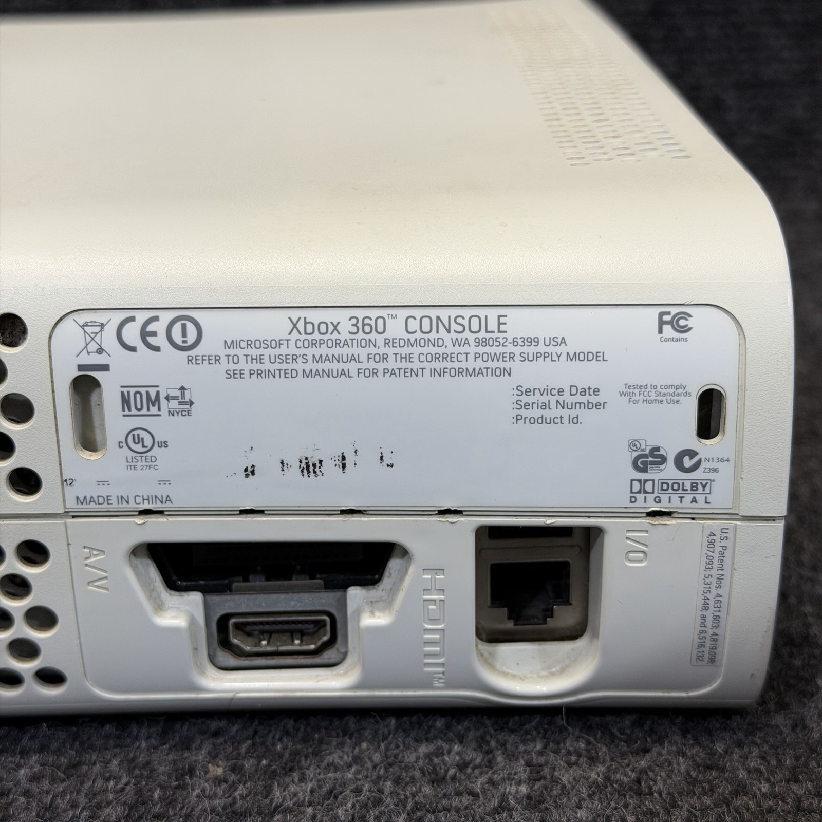 Microsoft Xbox 360 Fat White Console For Parts/Repair Disc Read Error No HD 1007