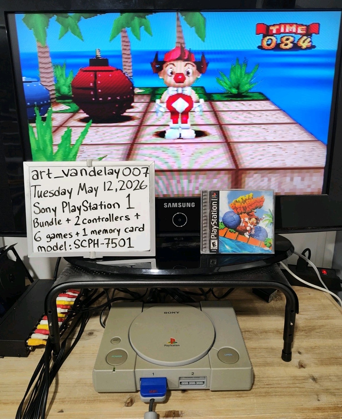 Sony PlayStation 1 Bundle SCPH-7501 + 2 Controllers + 6 Games + Mem Card* Tested