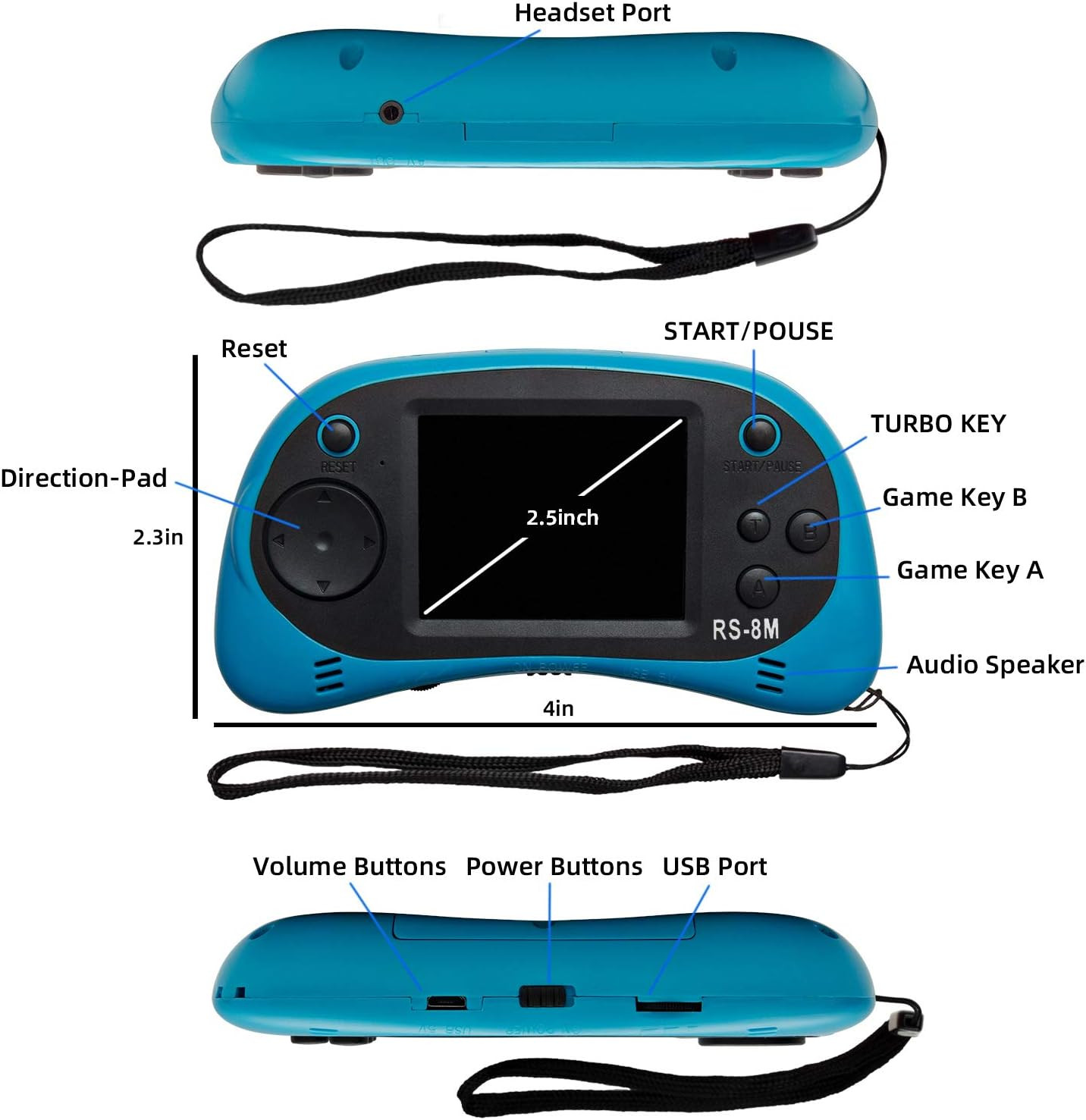 Kids Handheld Portable Video Game Player with 200 Games – 16 Bit 2.5 Inch Screen