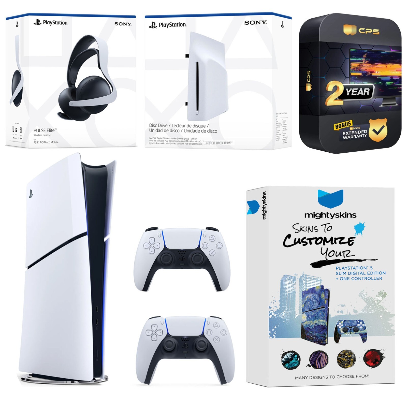 Sony PS5 Slim Digital + Disc Drive + Pulse Elite Headset + Extra Controller