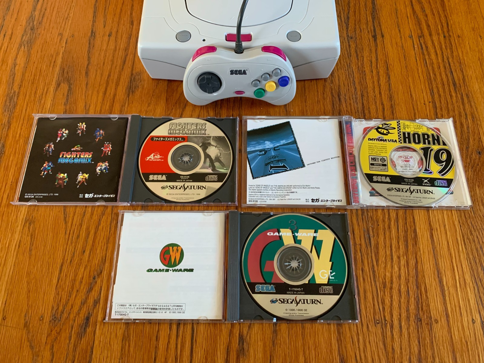 Sega Saturn white Japanese console system Fighters Megamix Daytona USA Circuit