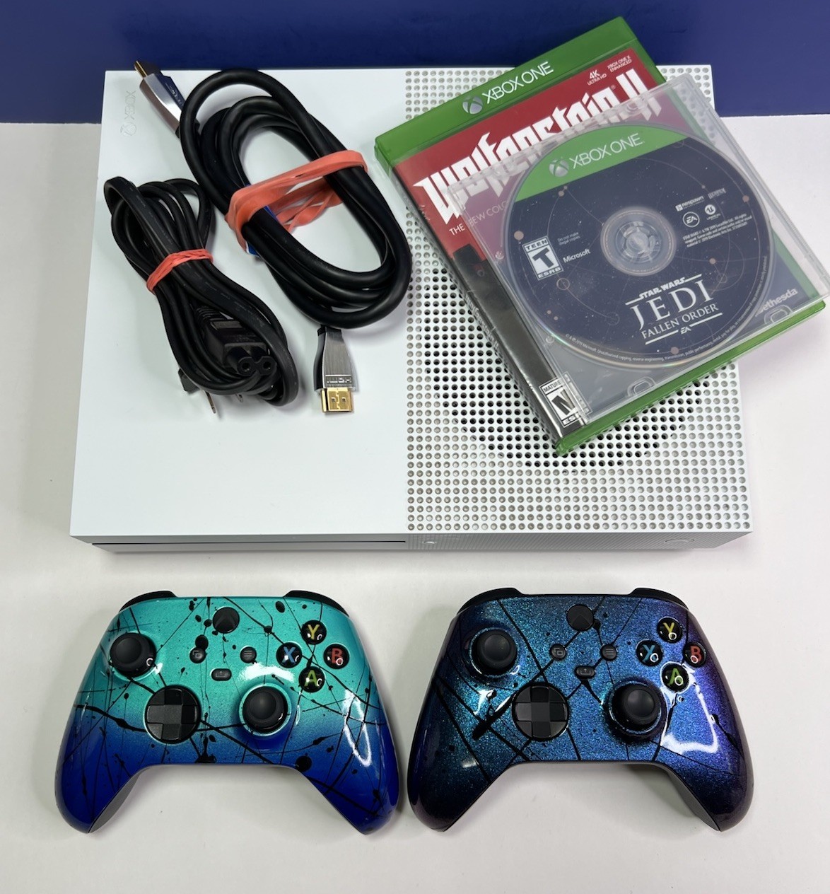 Microsoft Xbox One S 1TB Console Model 1681 w/ 2 Controllers 2 Games HDMI Power