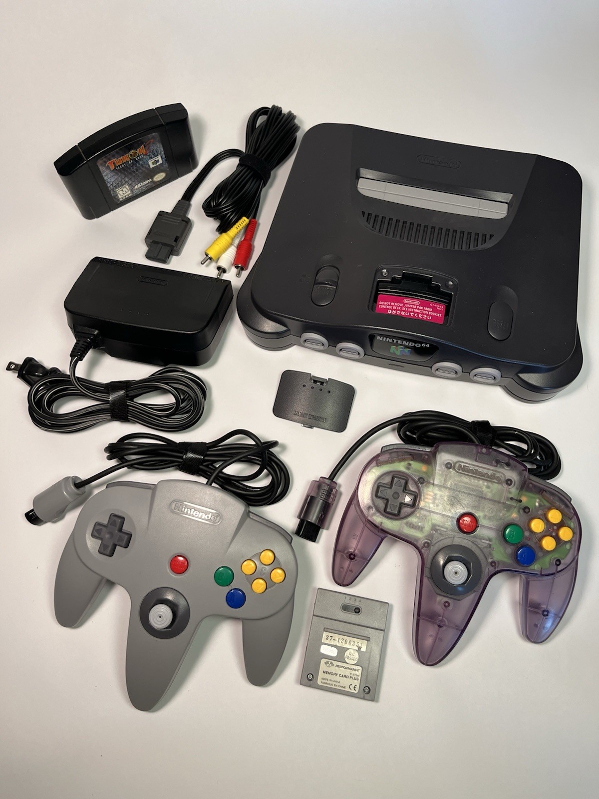Nintendo 64 N64 NUS-001 Console Bundle 2 OEM Controllers + Turok 2 Game WORKING