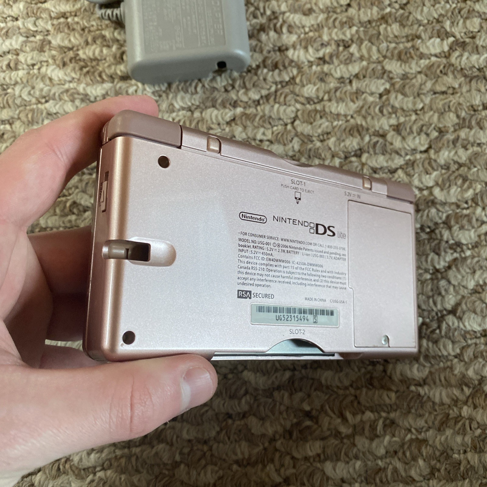 Nintendo DS Lite Metallic Rose Pink Handheld USG-001 W/ Charger Tested USA